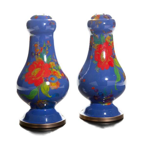Brand New Mackenzie-Childs Lapis Flower Market Large Salt & Pepper Shakers - Picture 1 of 2